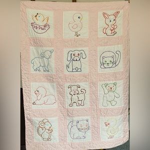 Vintage Baby Blanket Baby animals Hand Quilted